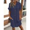 Summer Simple V Neck Button Cotton And Linen Dress Women's Loose Casual Shirt Skirt Suitable For Daily Commuting