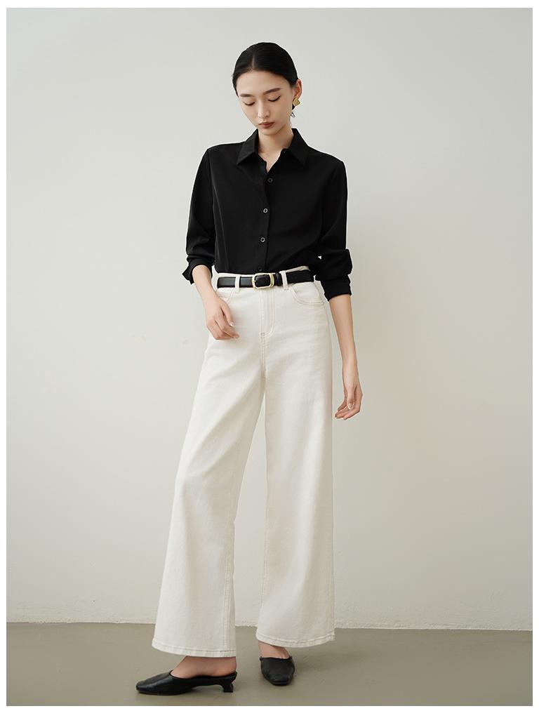 Women's Acetate Satin Long Sleeve Shirt - 2025 Spring & Autumn Petite Collection, French-Inspired High-End Design