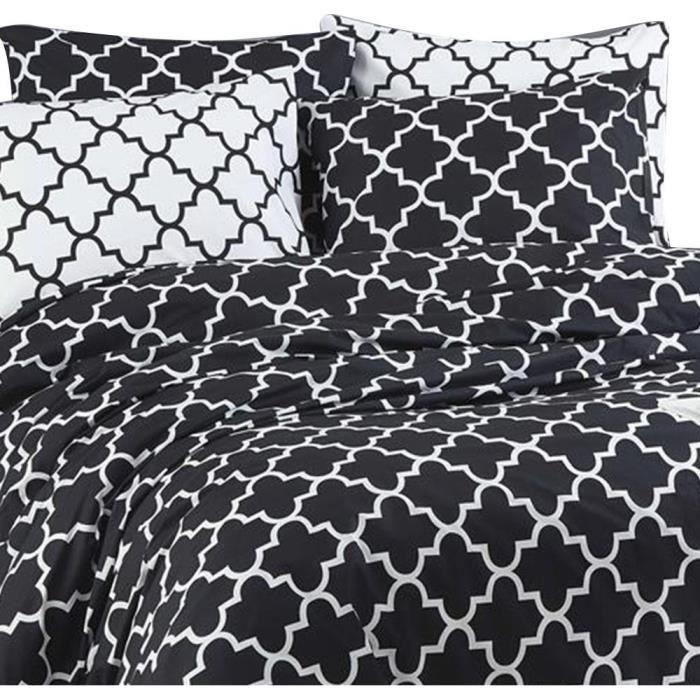 Parure de lit - 1 housse de couette 220 x 240 cm + 2 taies d'oreiller 60 x 60 cm - 100% coton renforcé - Noir