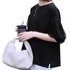 Pure Cotton Loose T-shirt for Women's Summer Mesh Lantern Five-quarter Sleeve Round Neck Top