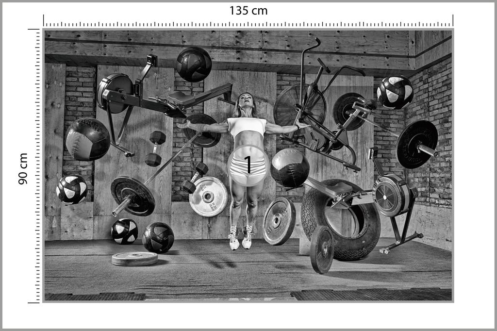 Photomural Woman Floating Between Sports Equipment Smooth Vinyl 135x90
