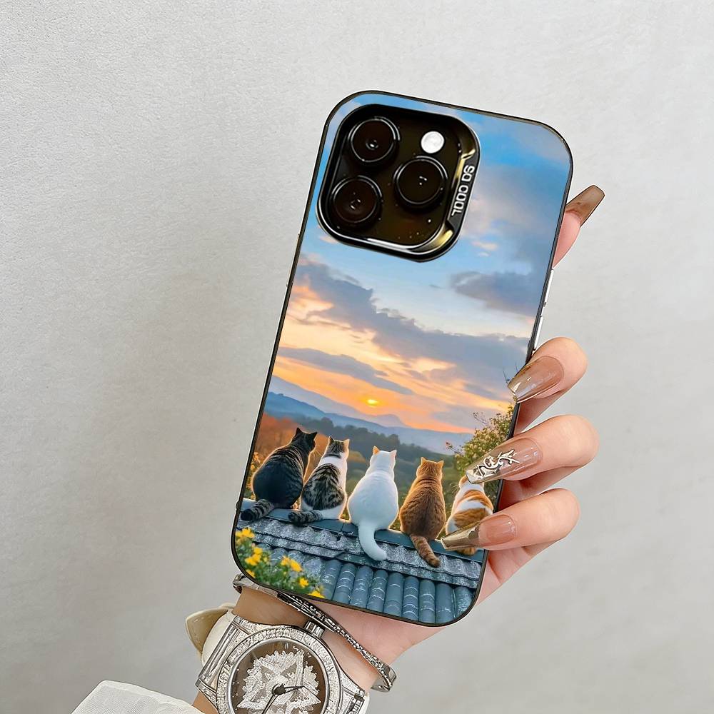 Cat Phone Case For iPhone 17,16,15,14,13,12,11 Plus,Pro Max,XS,Colorful Silver Phone Case Funda Cover