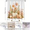1Pc Fall Shower Curtain Autumn Floral Pumpkin Design With Pink Roses, Greenery & Golden Foliage - Beige & Golden Bathroom Decor,