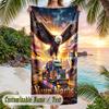 American Patriotic Theme Beach Towel Personalized Custom Name & Text Soft Quick Dry Beach Towel for Swimming Travel