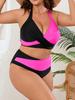 Plus Size Two-Piece Color Block Swimsuit: Halter Crisscross, Tummy Control, High Waist, Sexy Swimwear for Women