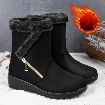 Winter Warm Snow Boots Side Chain Suede Leather Size 43 Low Heel Casual Women's Shoes