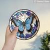 2D Flat Stained Glass Blue Butterfly Window Decoration, Elegant Colored Glass Plate with Chain, Charming Sun Catcher Wall Art Home Garden Decor
