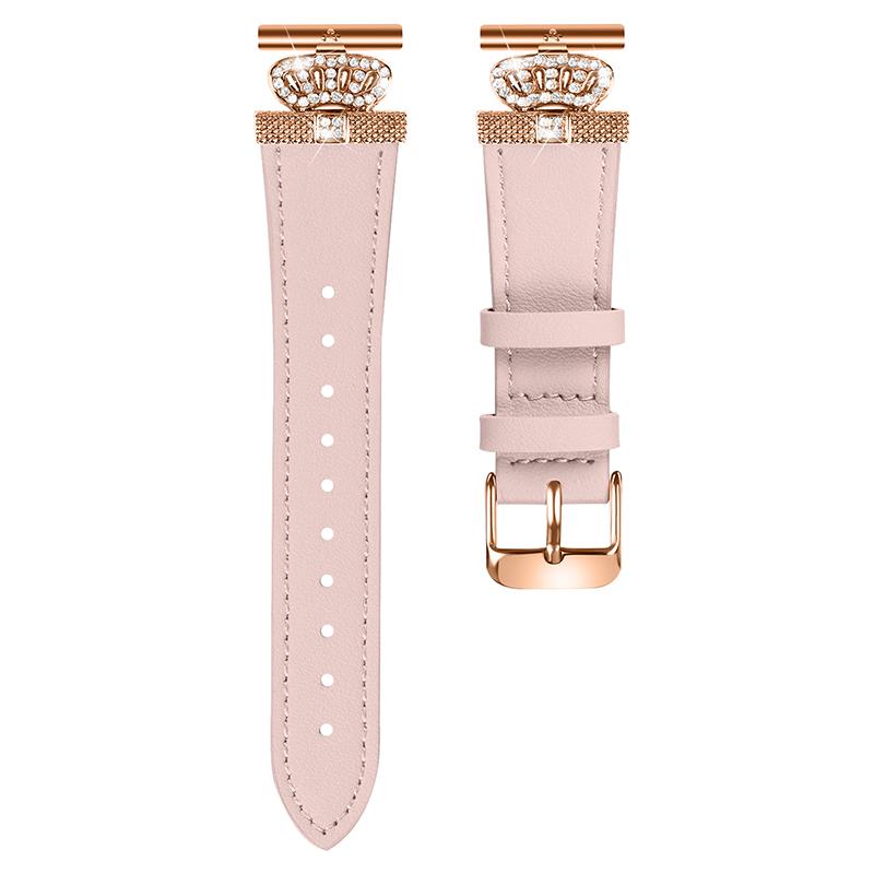 

For Pebble Time Round/Pebble 2 Rose Gold Buckle Cowhide Band Metal Connector Watch Strap Pink