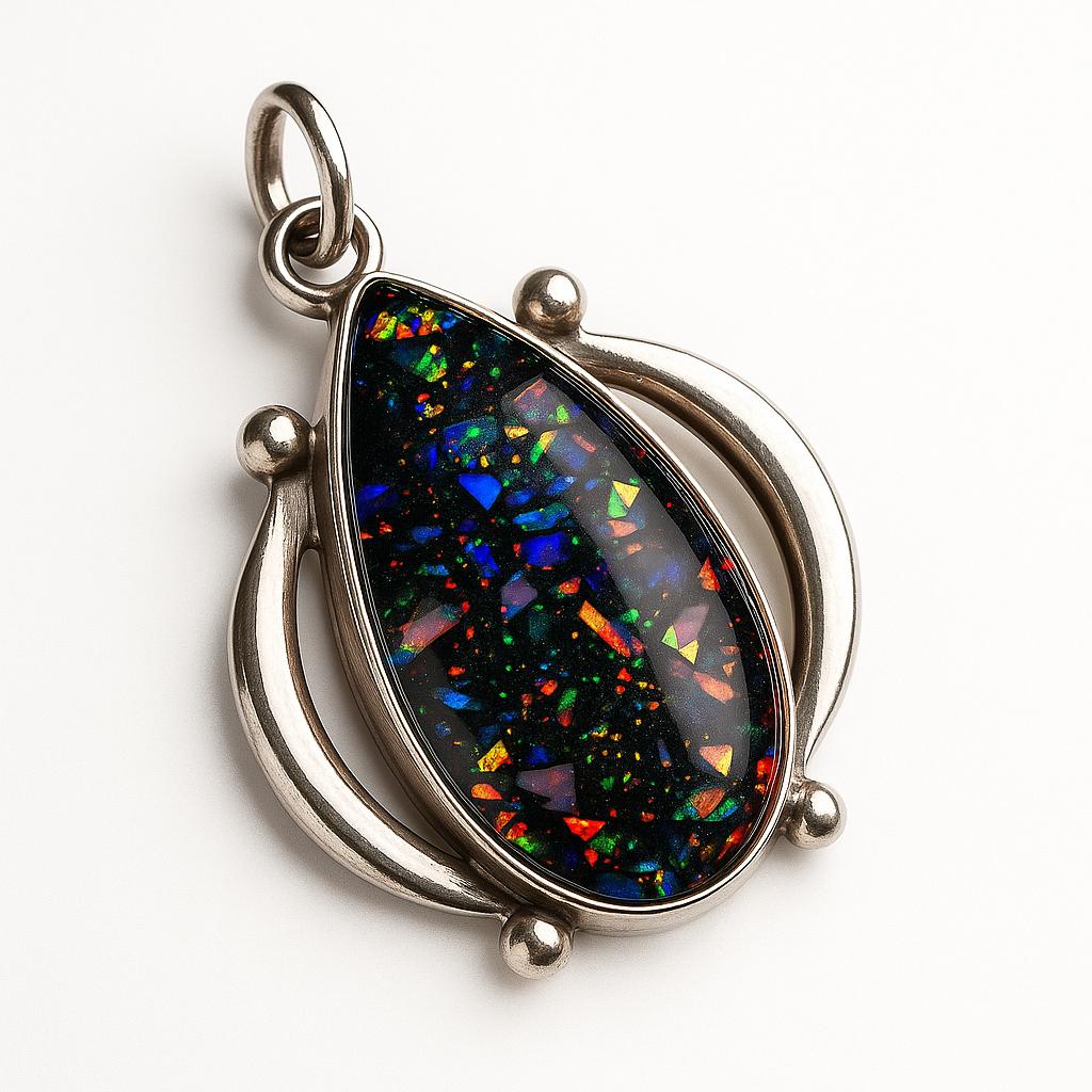 925 Sterling Silver Pendant 30.55 Ct Sparking Fire Black Opal Beautiful Pendant