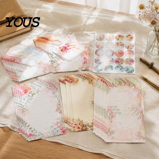 Dreamy Watercolor Theme Paper Letterhead Set, Envelopes Letter And Stickers Handwritten Blessing Note Cards Kit, Correspondence Birthday Messages