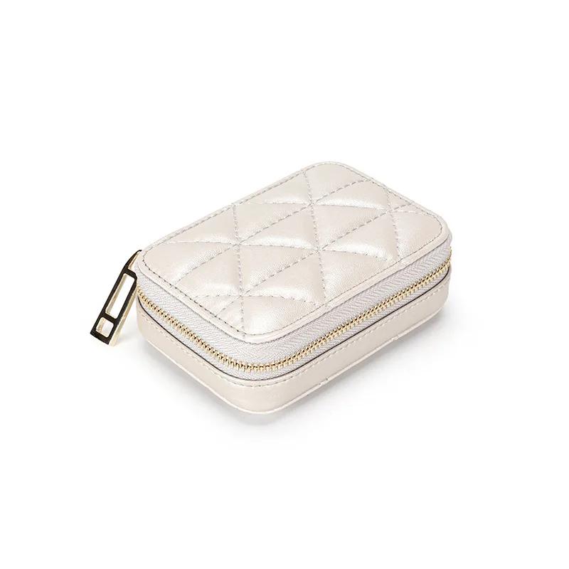 2023 Fashon Lipstick Box Square Travel Genuine Leather Makeup Organizer Case with Mirror Lip Sticks Leather Holder Cosmetic Bag