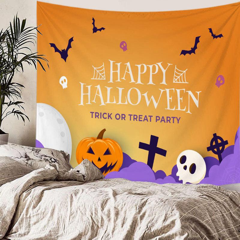 Home bedside room decoration Halloween tapestry, witch skull ghost print hanging cloth, background wall covering