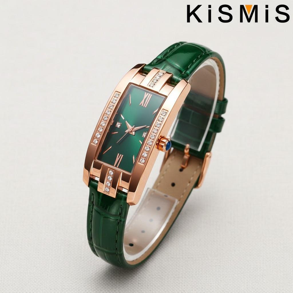 Women Fashion Luxury Baroque Rhinestone Quartz Watch Rectangle Analog Wristwatch Gift Mom Ladies зелёный
