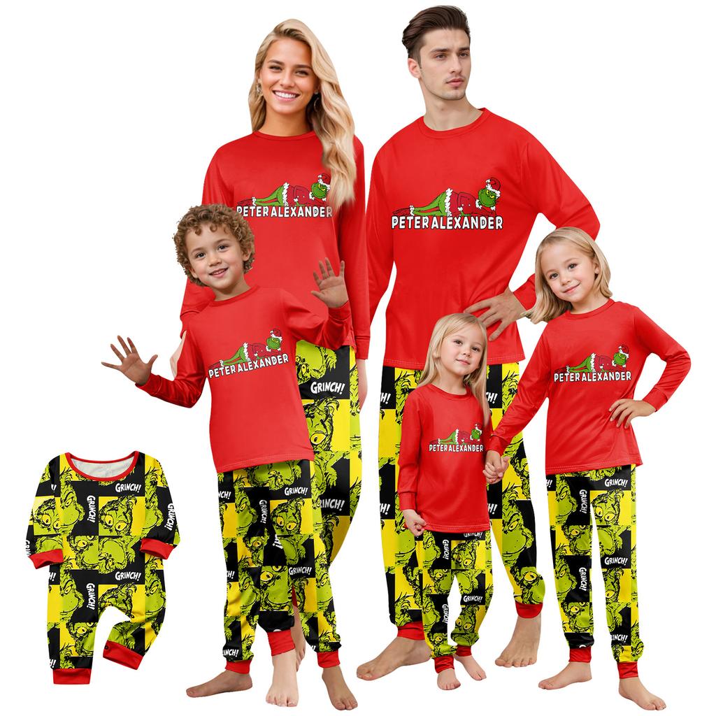 Set de pijamale asortate cu imprimeu familial, cu top cu mânecă lungă și gât rotund și pantaloni, pentru părinte și copil