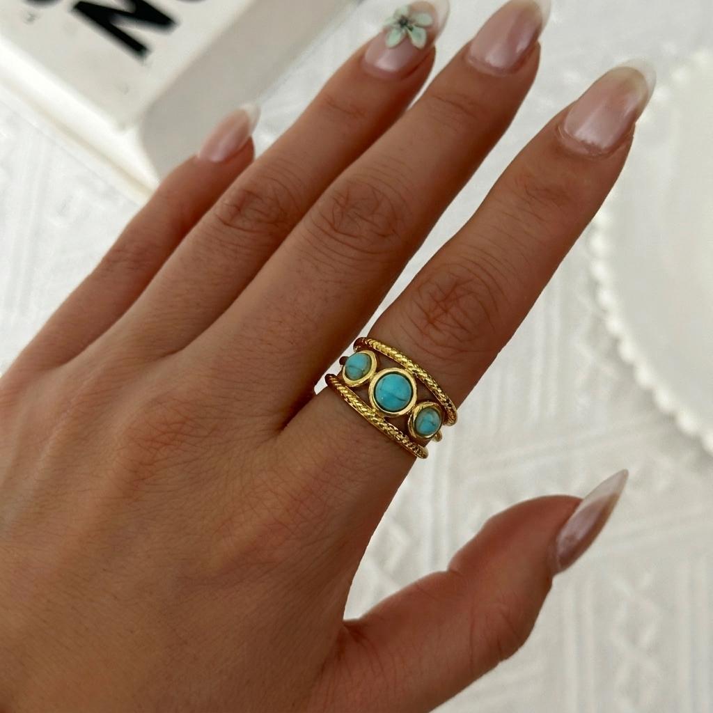 Stainless Steel French Vintage Ethnic Color Gemstone Ring for Women Punk Personality Stackable Open Finger Ring Hand Jewelry