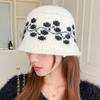Sweet Floral Knitted Bucket Hat Retro Warm Fisherman Hat Jacquard Woolen Hat  Autumn and Winter