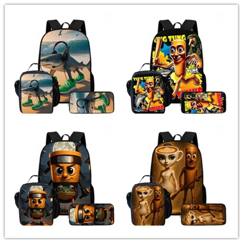 Zaino Scolastico per Bambini Cartoon Brain Rot Con Buste Pranzo Astucci Per,Zaini Scolastici Leggeri per Bambini