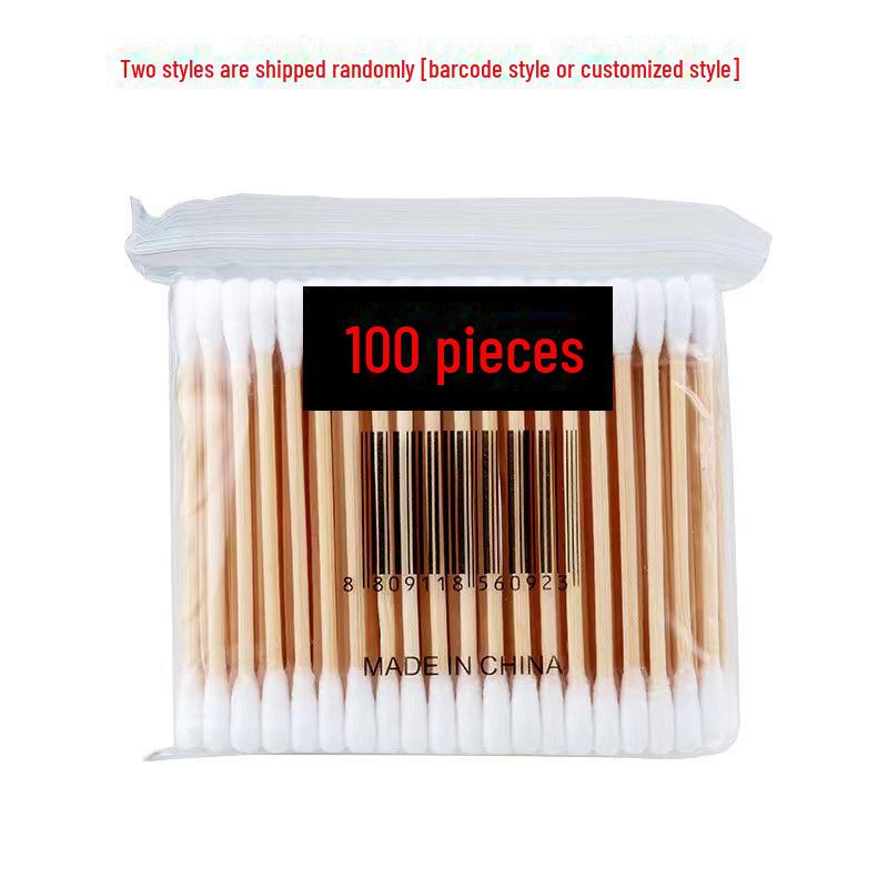 100 деревянных ватных палочек с двумя наконечниками для чистки ушей и макияжа