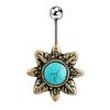 Retro Sunflower Turquoise Belly Button Navel Bar Ring Body Piercing Barbell Gift