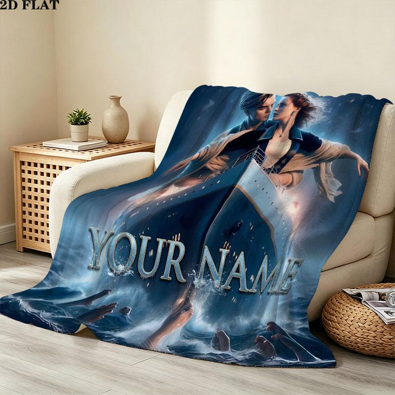 1PC Love Titanic Custom Name Patterned Flannel Blanket Suitable For All Seasons for Home Decor Warmth and Comfort Gifts Holiday Gift