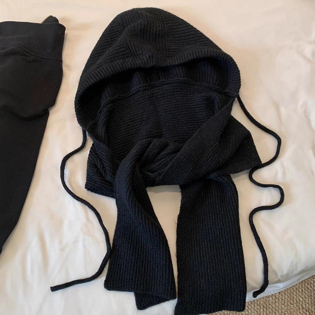 Balaclava hat women's autumn and winter big head circumference ear protector wool hat warm knitted hat scarf integrated hat