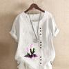 Women's Fashion Round Neck Short Sleeve T-shirt Casual Cotton Linen Graphic Shirt Leisure Loose Flowers Prined Summer Blouse Tops
