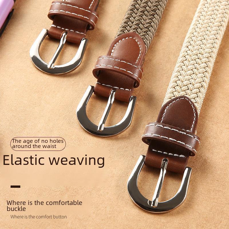 Women's Solid Color Elastic Canvas Belt with Pin Buckle