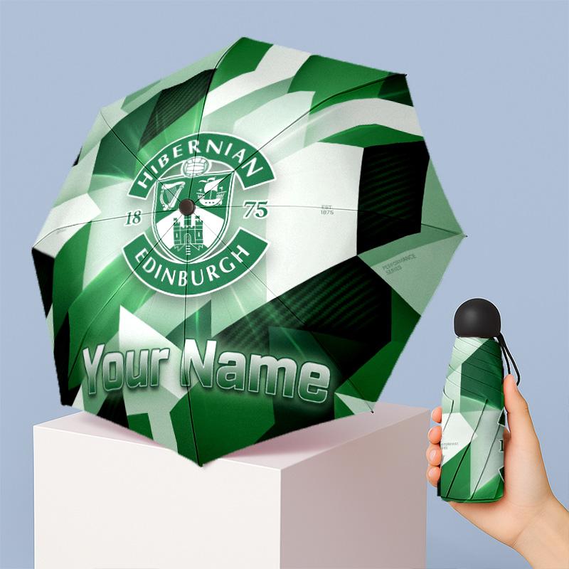 Hibernian FC Manual Five Fold 8 Rib Umbrella Support Custom Text, Lightweight Travel Umbrella