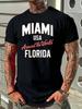 Miami Florida Graphic T-shirt - Black with Red Print - Soft Breathable Cotton Blend Tee - Stretch Knit Fabric for Gym