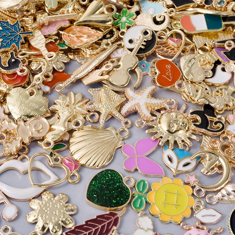 30Stuks Emalje Bedel Willekeurige Mix Schattige Hanger Hart Bloem Dier Plant Metaal Oliedruppel Bedels Voor Sieraden Maken Benodigdheden Bulk brown