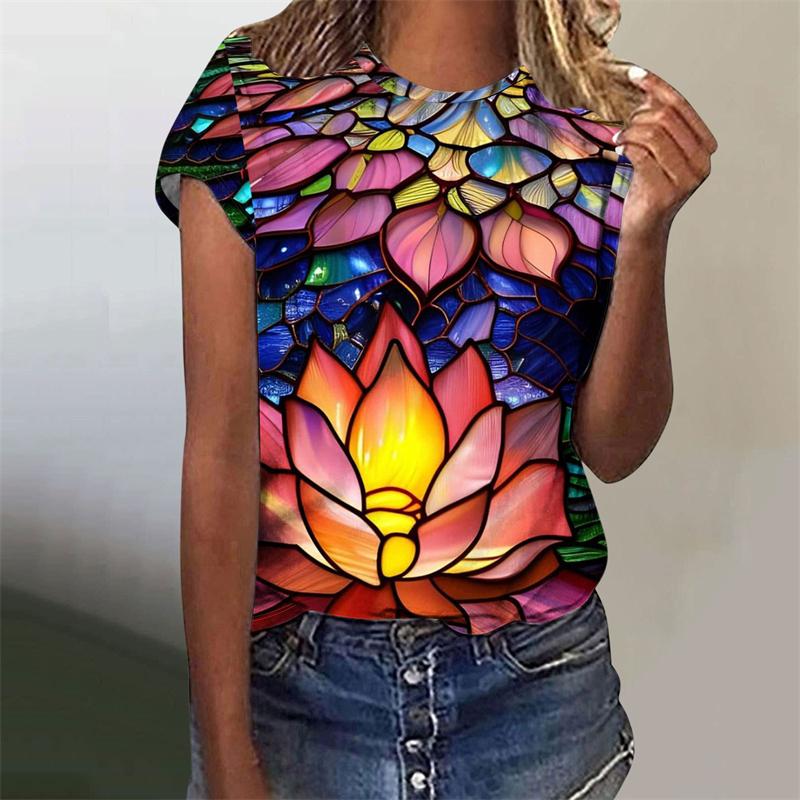 Buntes Schmetterling Tierdruck T-Shirt Damen Harajuku Vogel Blume Grafik Kurzarm T-Shirts Mode Grafik O-Ausschnitt T-Shirt Top