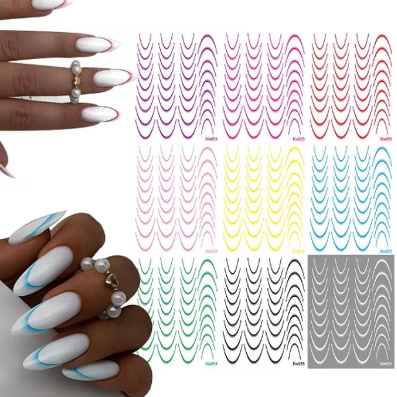 

3D Gradient French Manicure Nail Art Designs Stickers Self-Adhesive Nail Tips Guides for DIY Decoration Stencil Tools