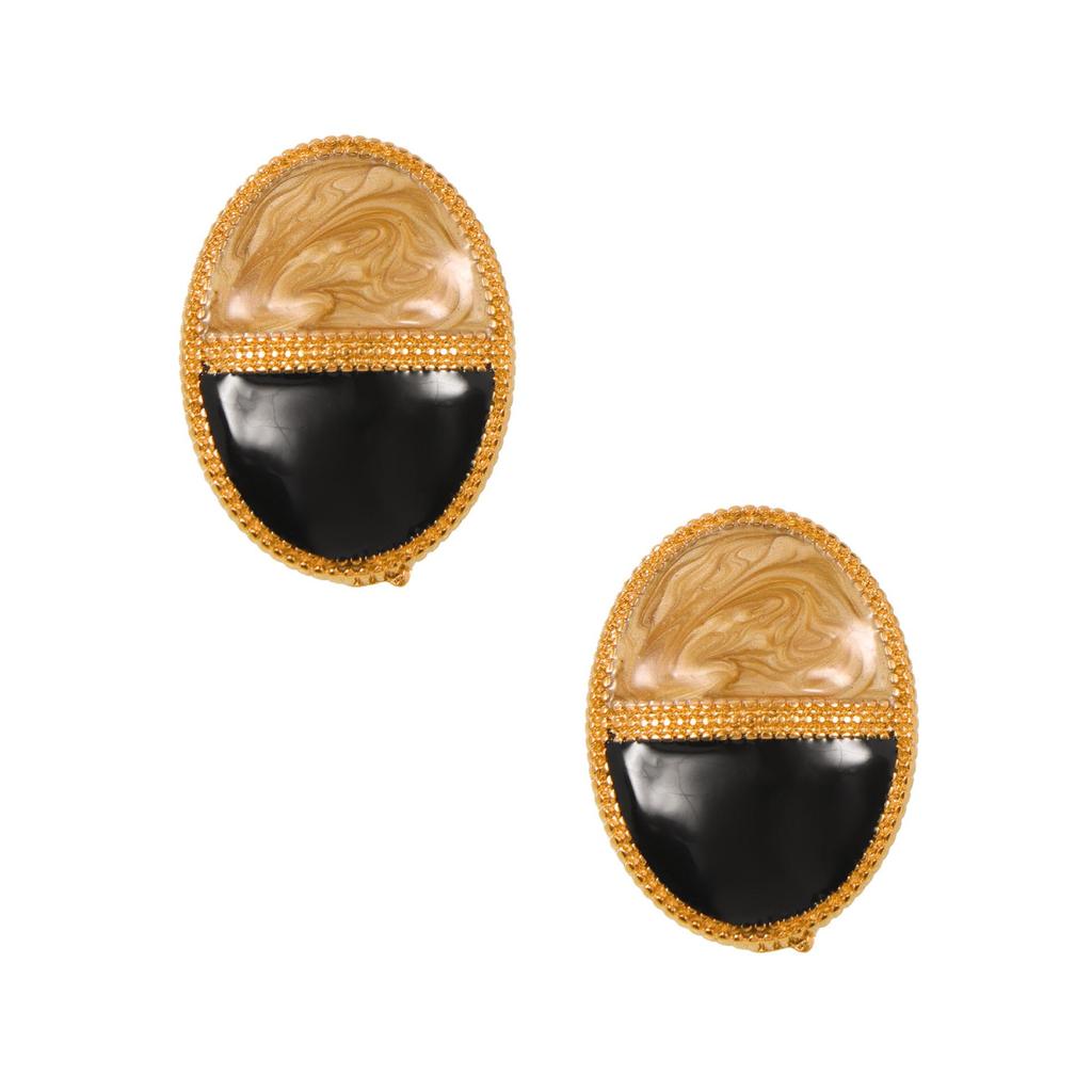 18k Gold-Plated Two-Tone Oval Button Earrings with Titanium Steel Ear Cuffs - European, American, Japanese, Korean Style.