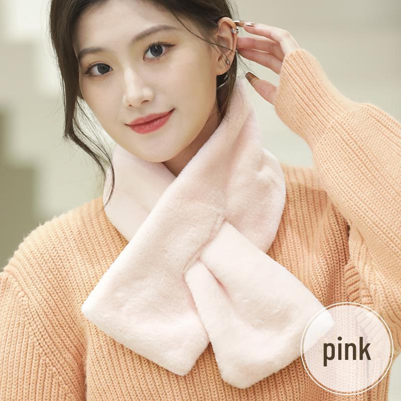 Korean Style Plush Imitation Fur Scarf - Thick, Warm, Solid Color Fashion for Women