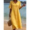 BITCED Fashion Summer Spring  Solid Color Print V-Neck Short Sleeve Casual Dresses