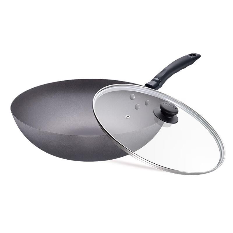 Supor Cast Iron Wok with Glass Lid 34cm