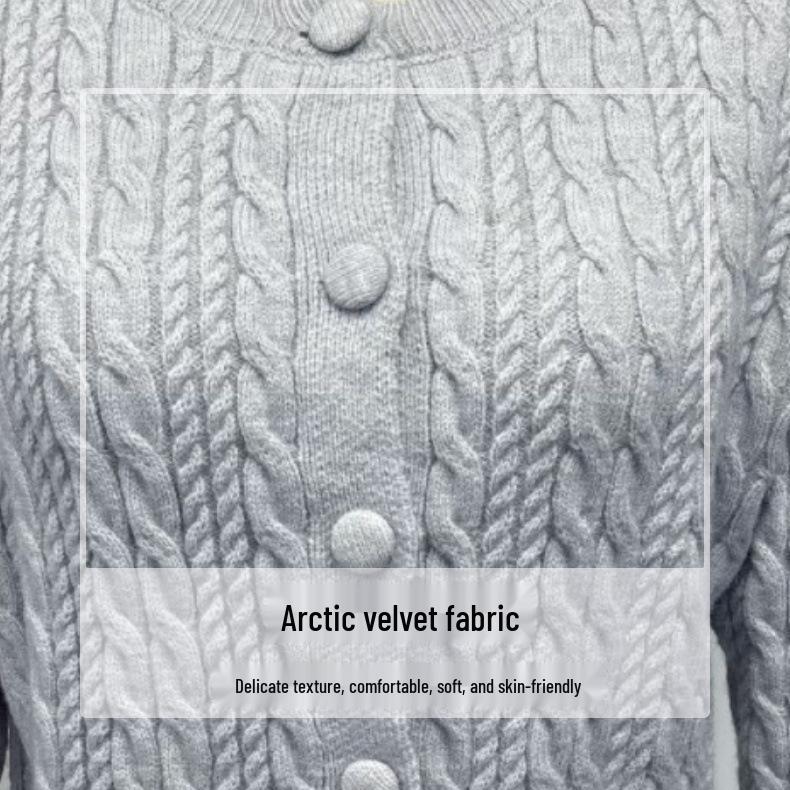 2024 Herbst Schlank geschnittener Zopfmuster-Strickjacke – Einfarbig, Rundhalsausschnitt, Vielseitiger Stil