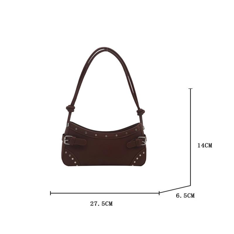 Yogodlns Retro Studded Faux Leather Shoulder Bag with Buckle Detail, Multi-Color for Daily Use Shopping Dating, Commuting and Short Trips
