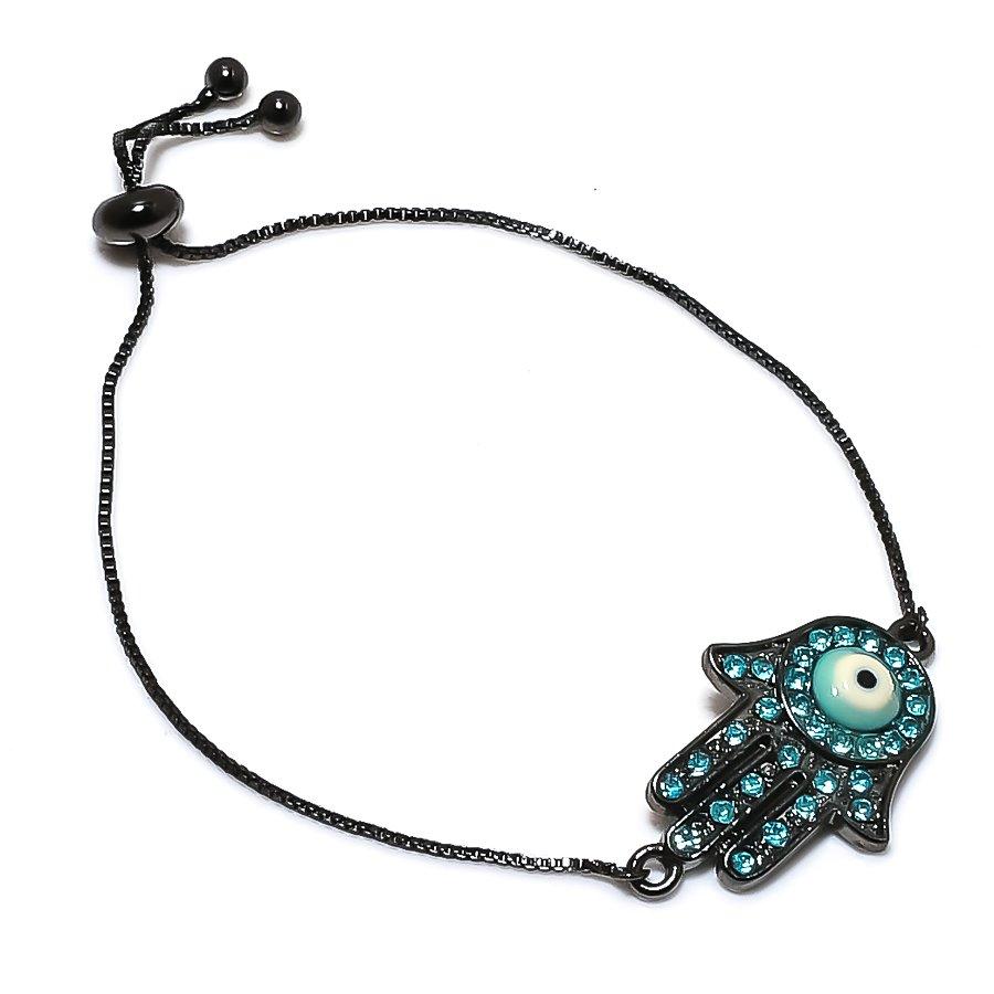 

Natural Blue Evil Eye, Topaz Gemstone 925 Sterling Silver Bracelet 7-8 o3v84
