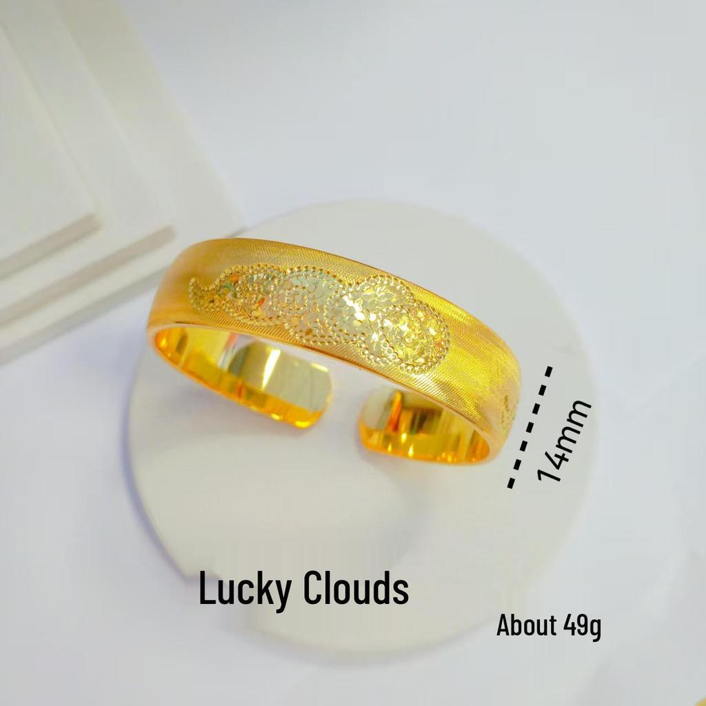 Vietnamese Sa Gold Wide Face CNC Bangle - Fu Lu Gu Xiang Wedding Jewelry