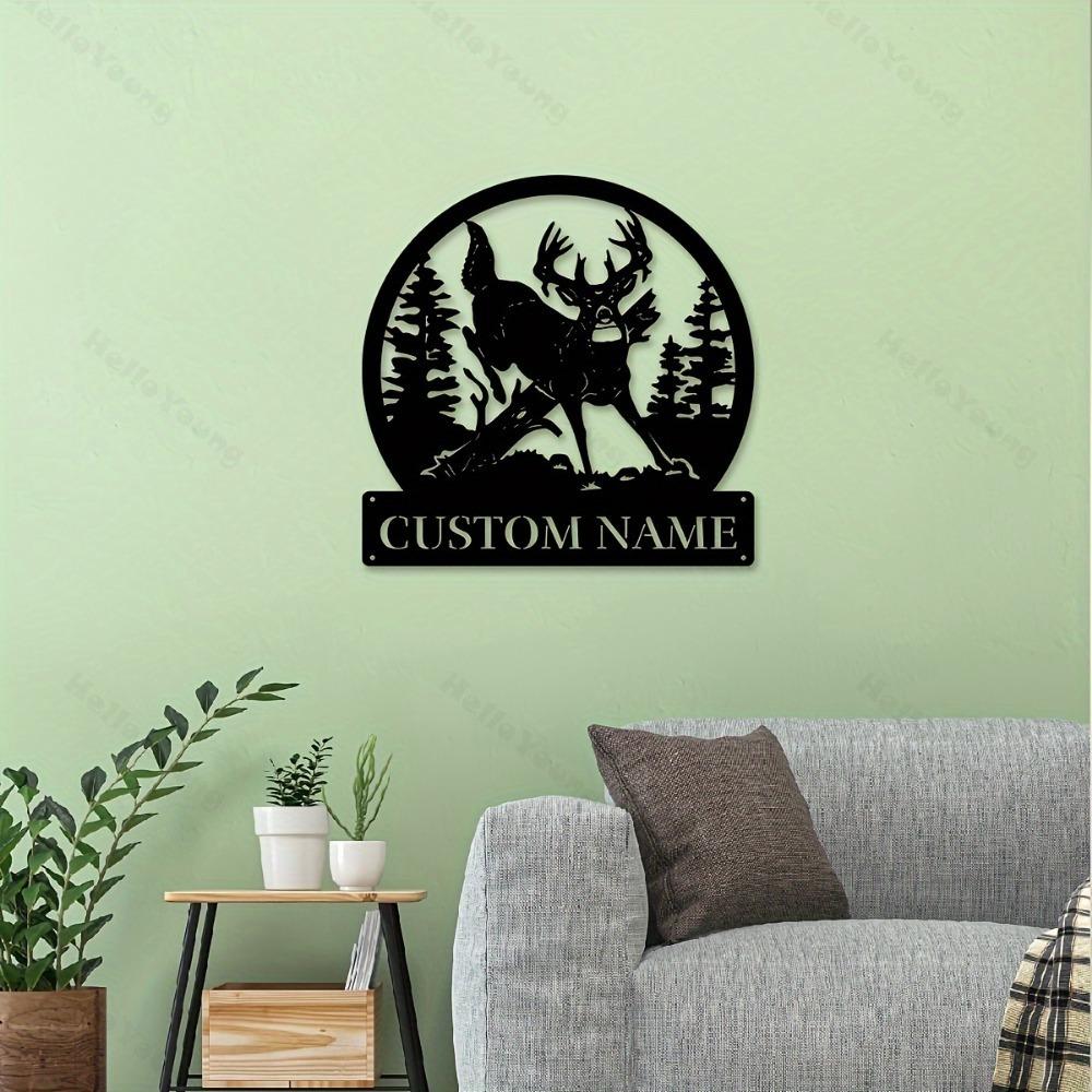 Exquisitely Tailored Metal Deer Wall Decor, Custom Name Iron Art, Contemporary Style for Outdoor Festive Use