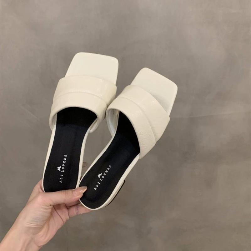 

Luxury Women Mid Heels Shoes Fashion Solid Color Peep Toe Slippers Minimal Elegant Daily Versatile Ladies Sandals 35 белый