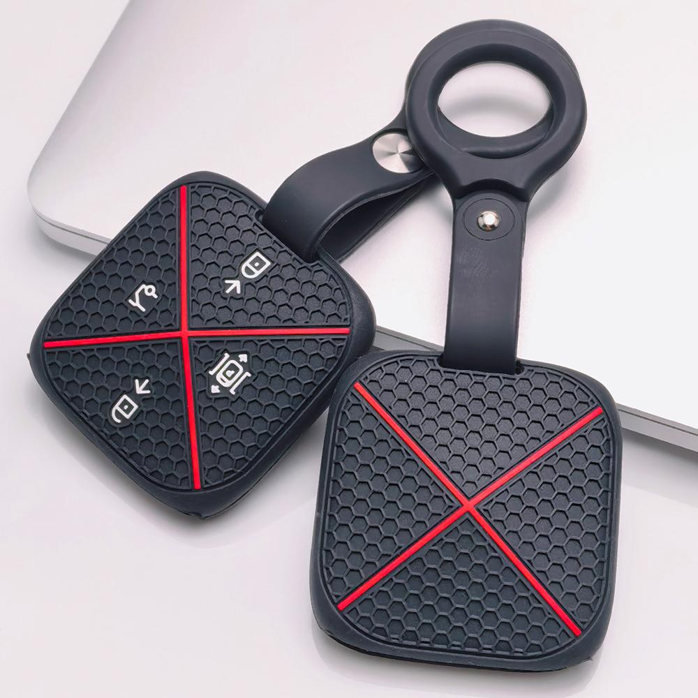 Soft Silicone Remote Key Case for Zeekr Zeekr 001 Zeekr 009 Zeekr X Zeekr 007 with Keychain Honeycomb Texture Shockproof Car Remote Key Sleeve
