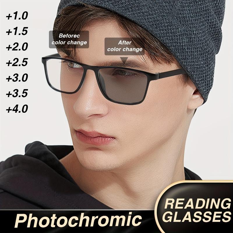 4 Pairs of Rectangular Pochromic Reading Glasses Simple and Fashionable Suitable for Men and Women