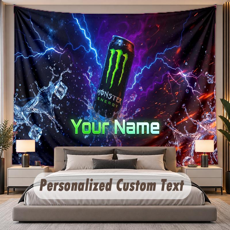 Custom Name Text Tapestry Monster Energy Personalized Polyester Wall Tapestry For Bedroom And Room