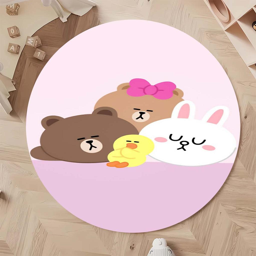 Line Friends Brown Sally Round Rug Cute Cartoon Pattern Circular Carpet Soft Anti-Slip Mat for Kids Room Playroom