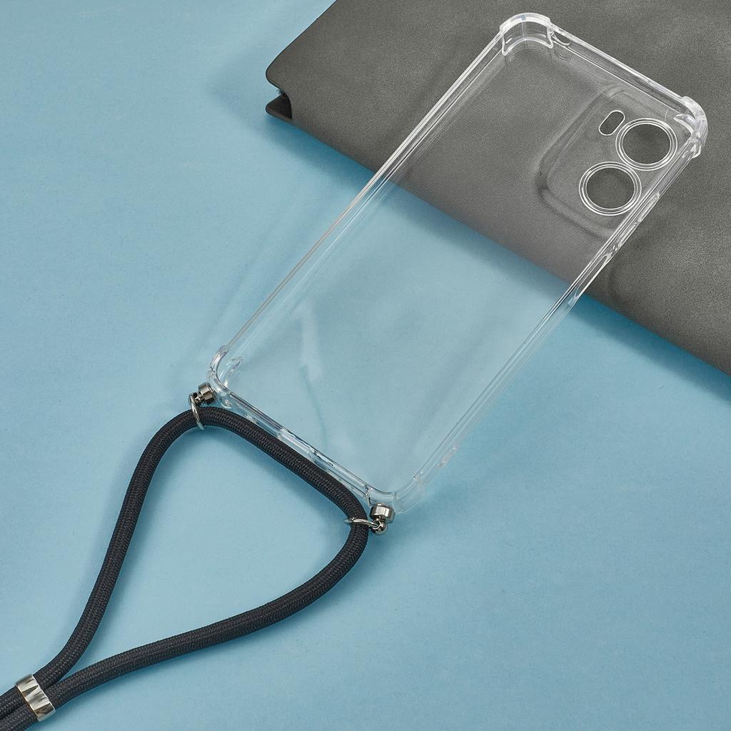 Pre Motorola Moto G05 4G puzdro Zosilnený roh TPU Priehľadný kryt na telefón so šnúrkou