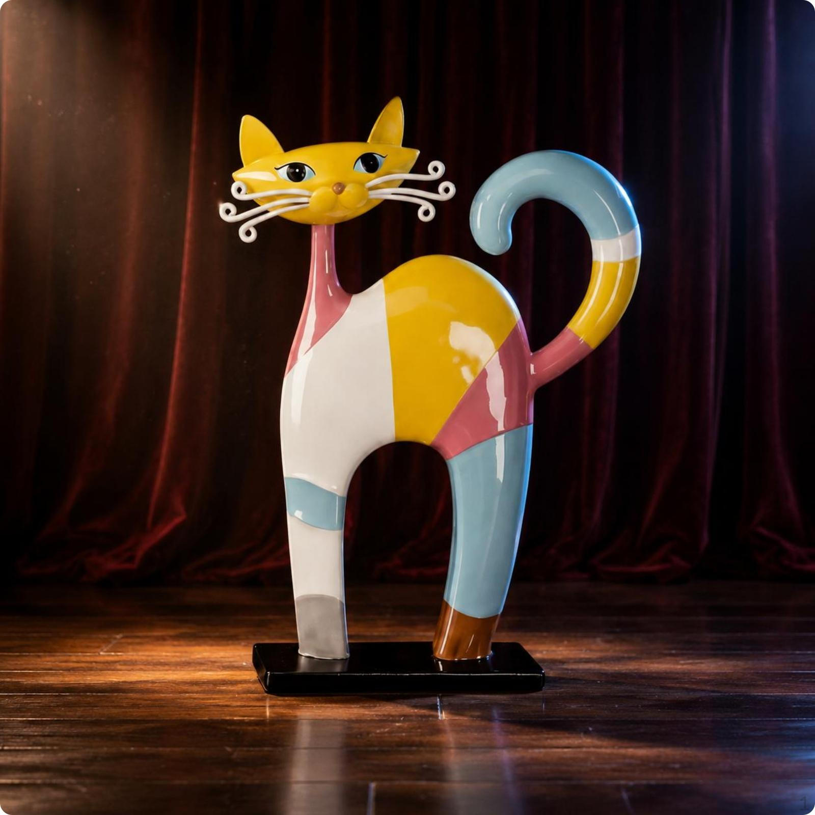 Cartoon Cat Figurine Cute Colorful Sculpture