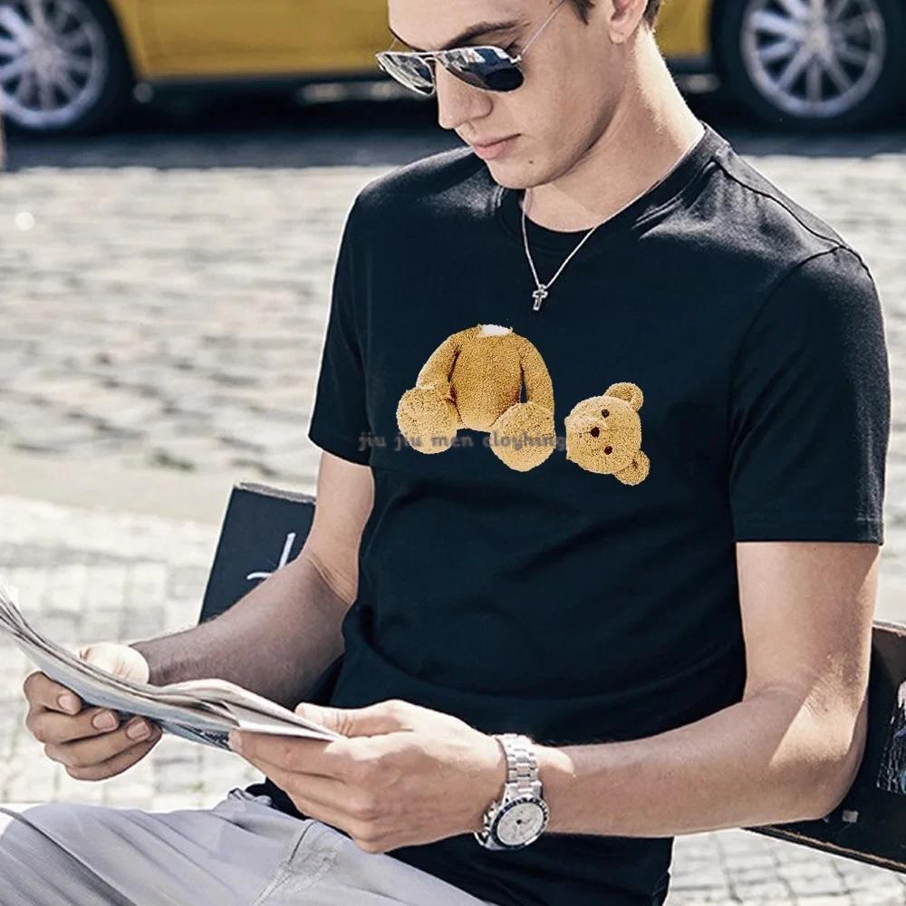 Funny Cartoon Bear Summer Men T Shirt High Quality Short Sleeve Cotton Unisex Birthday Gift Lover T-shirts Streetwear Tees