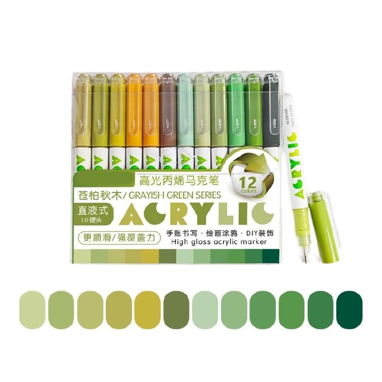12Pack Glowing in the Dark Acrylic Paint Markers Pen Non Skip Ink Flow for Crafts and Decorations